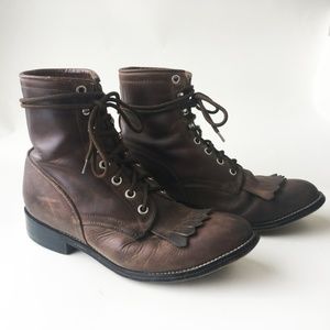 Vintage Justin Western Lace-Up Roper Cowboy Boots